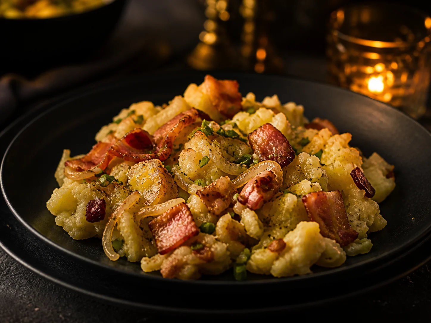 Tlačené zemiaky s cibuľkou a slaninkou - Kráľovský Catering