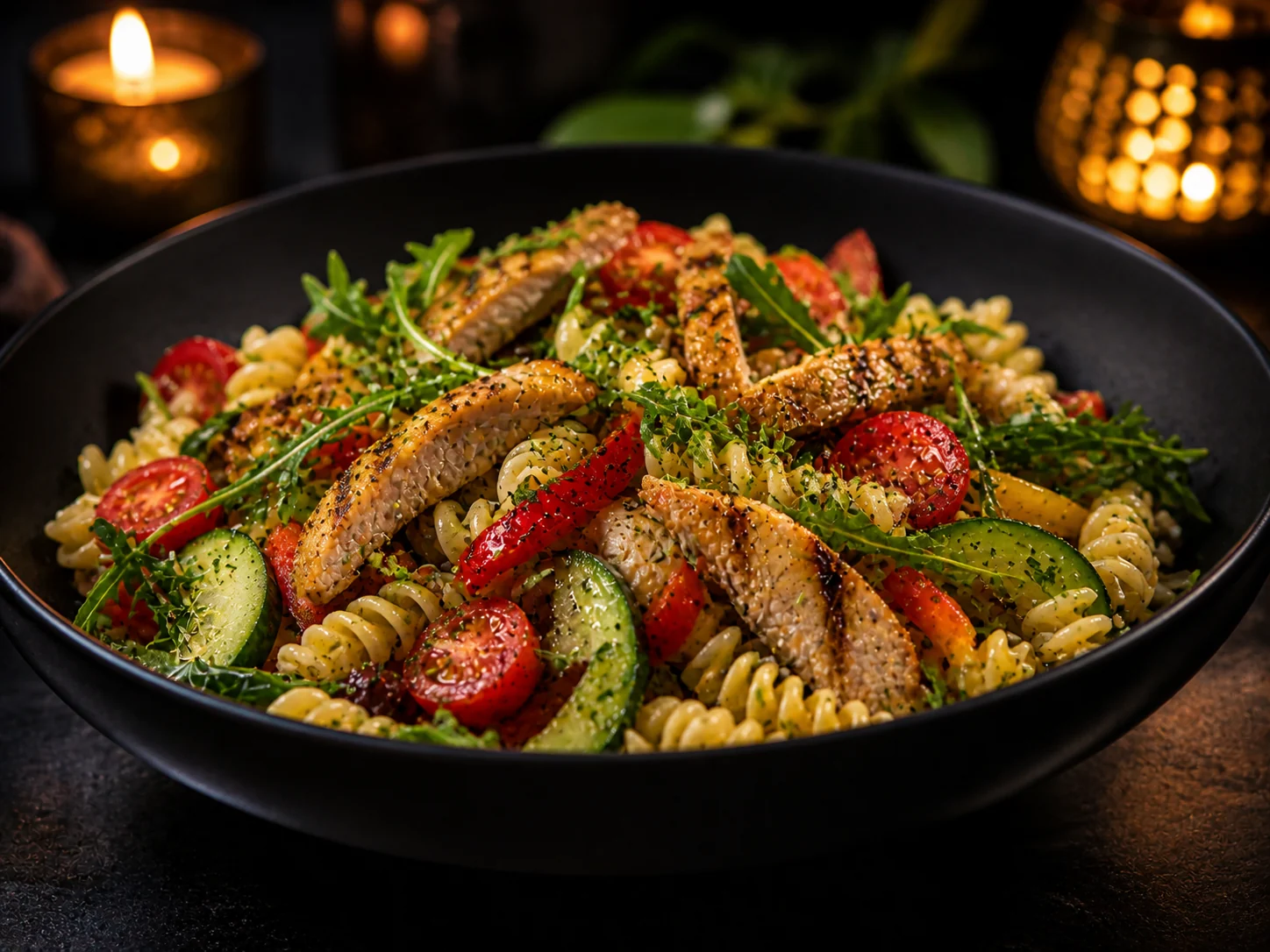 Cestovinový šalát s grilovaným kuracím mäsom - Kráľovský Catering