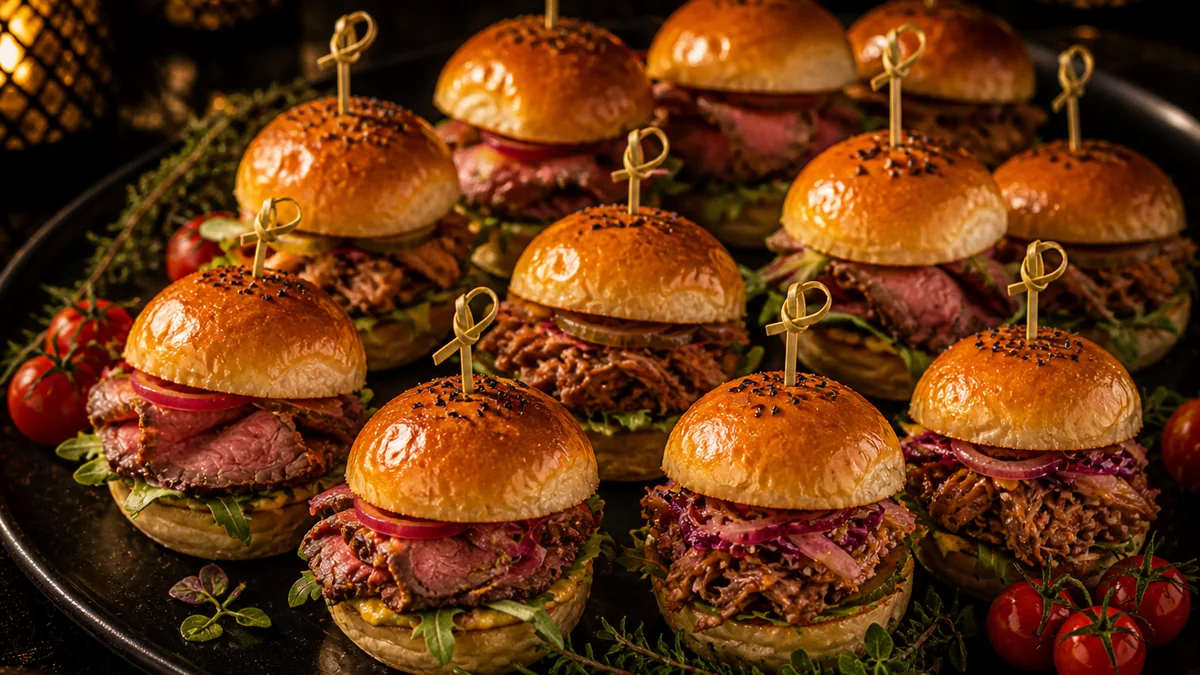 MINIHAMBURGER – roastbeef / trhané bravčové mäso - Kráľovský Catering